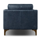 Fauteuil moderne en cuir bleu Nuit avec cadre en bois séché au four