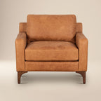 Fauteuil de salon moderne en cuir cognac avec cadre en bois séché au four