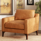 Fauteuil de salon moderne en cuir cognac avec cadre en bois séché au four