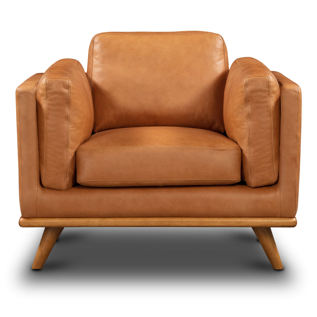 Modern Saddle Tan Leather Lounge Chair with Kiln-Dried Wood Frame