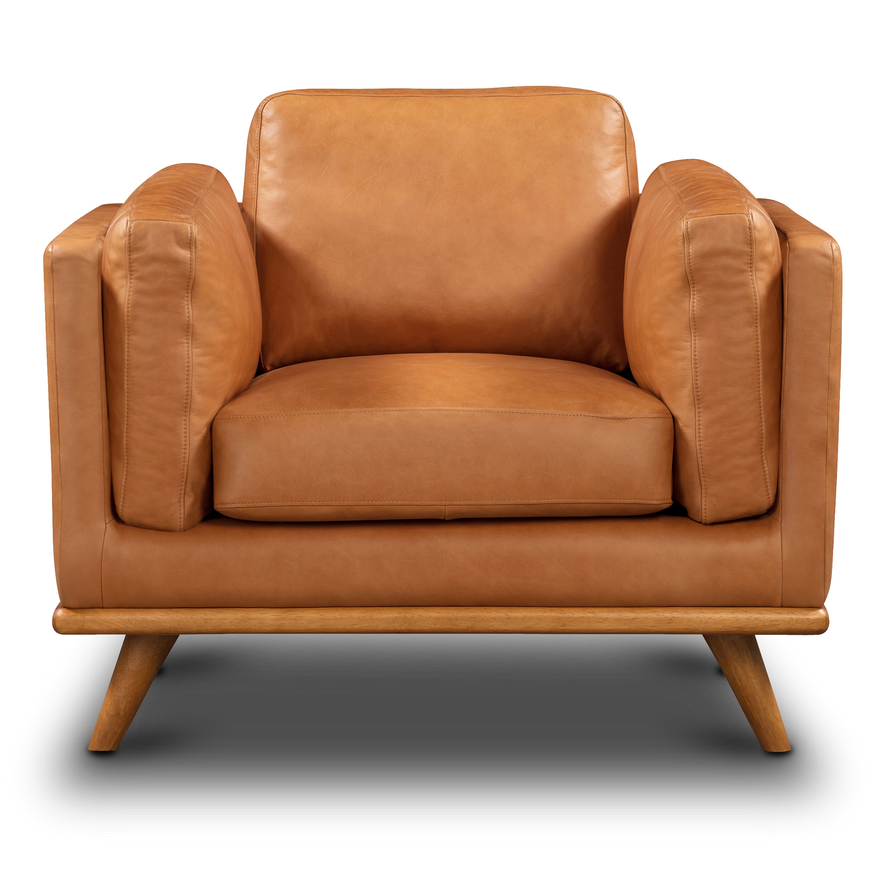 Modern Saddle Tan Leather Lounge Chair with Kiln-Dried Wood Frame