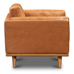 Fauteuil de salon moderne en cuir couleur fauve avec cadre en bois séché au four