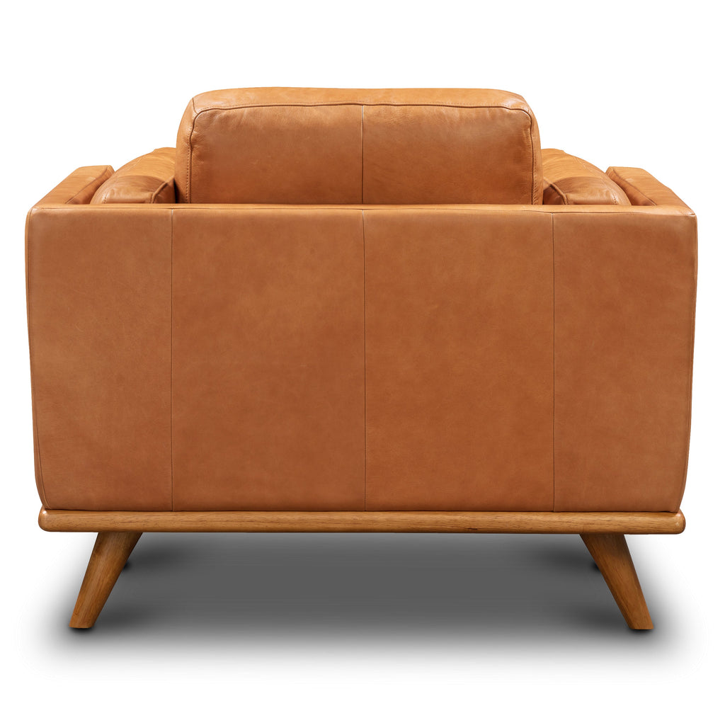 Modern Saddle Tan Leather Lounge Chair with Kiln-Dried Wood Frame