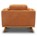 Fauteuil de salon moderne en cuir couleur fauve avec cadre en bois séché au four
