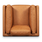 Fauteuil de salon moderne en cuir couleur fauve avec cadre en bois séché au four