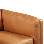 Fauteuil de salon moderne en cuir couleur fauve avec cadre en bois séché au four