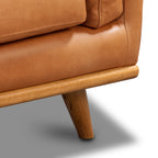 Fauteuil de salon moderne en cuir couleur fauve avec cadre en bois séché au four