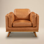 Fauteuil de salon moderne en cuir couleur fauve avec cadre en bois séché au four