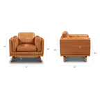 Fauteuil de salon moderne en cuir couleur fauve avec cadre en bois séché au four