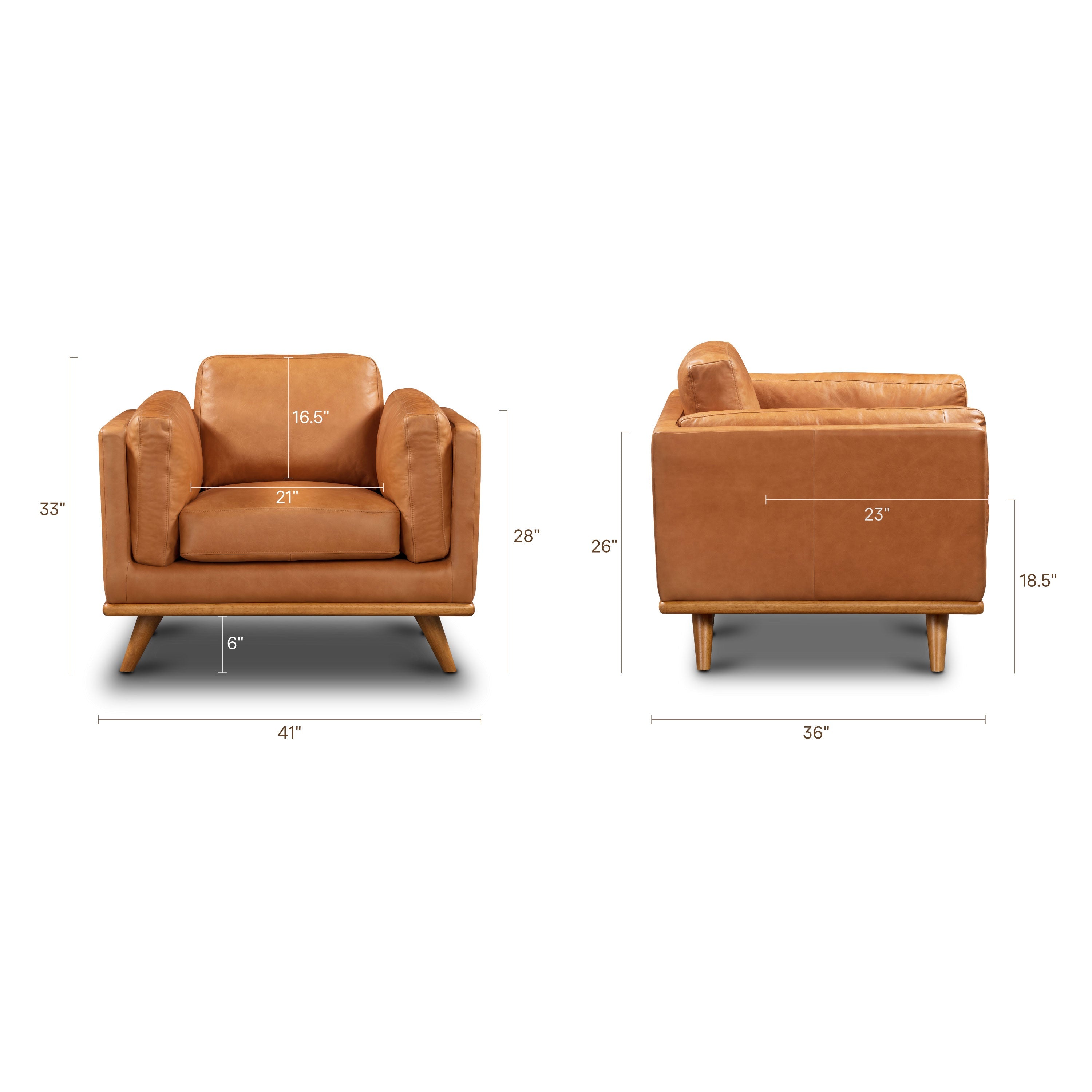 Modern Saddle Tan Leather Lounge Chair with Kiln-Dried Wood Frame