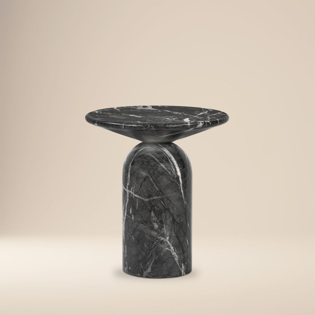 Modern Black Marble Marble End Table with Weather-Resistant Build