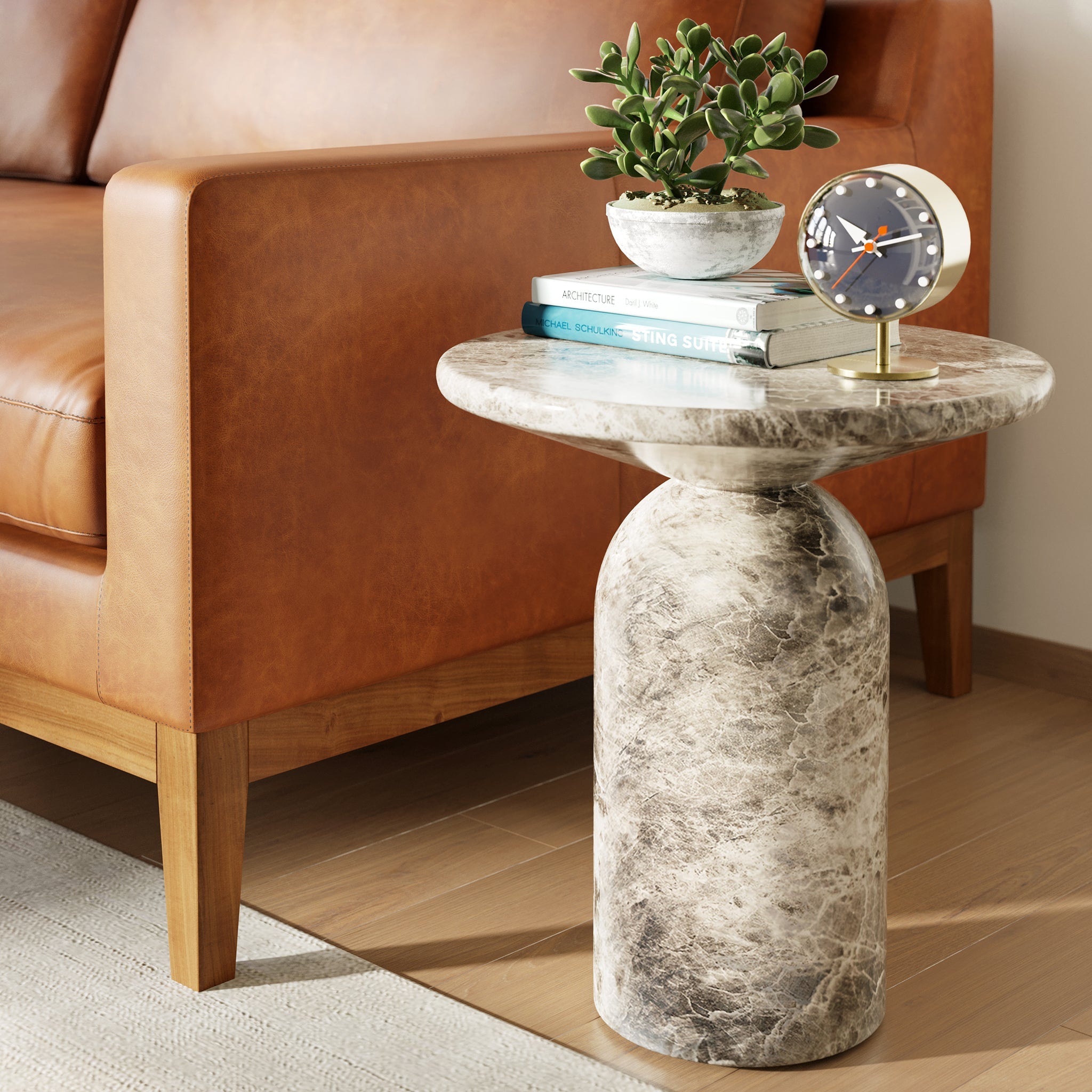 Modern Grey Marble Marble End Table with Weather-Resistant Build