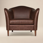 Fauteuil moderne en cuir marron chocolat avec cadre en bois séché au four