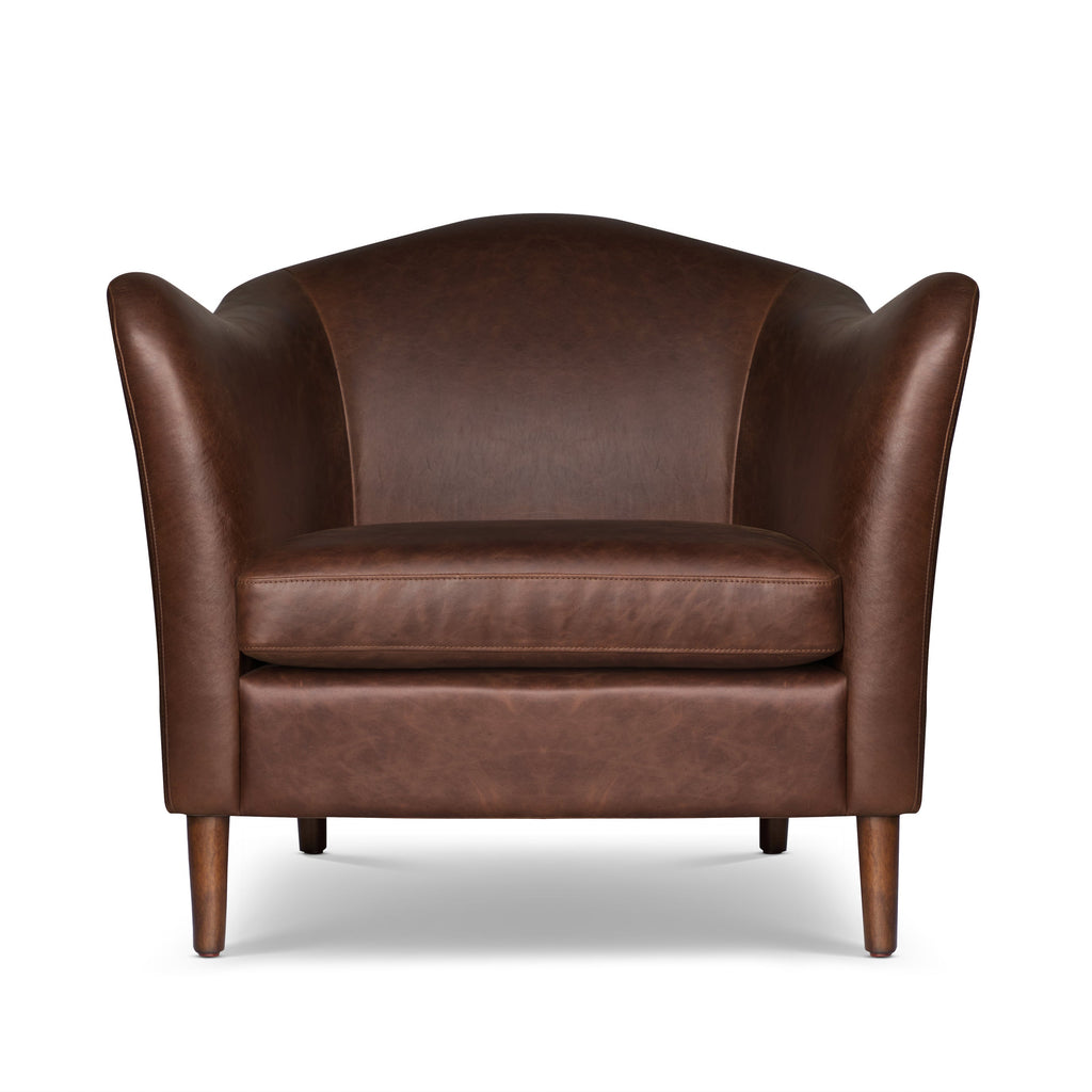 Modern Chocolate Brown Leather Lounge Chair with Kiln-Dried Wood Frame