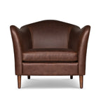 Fauteuil moderne en cuir marron chocolat avec cadre en bois séché au four