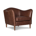 Fauteuil moderne en cuir marron chocolat avec cadre en bois séché au four