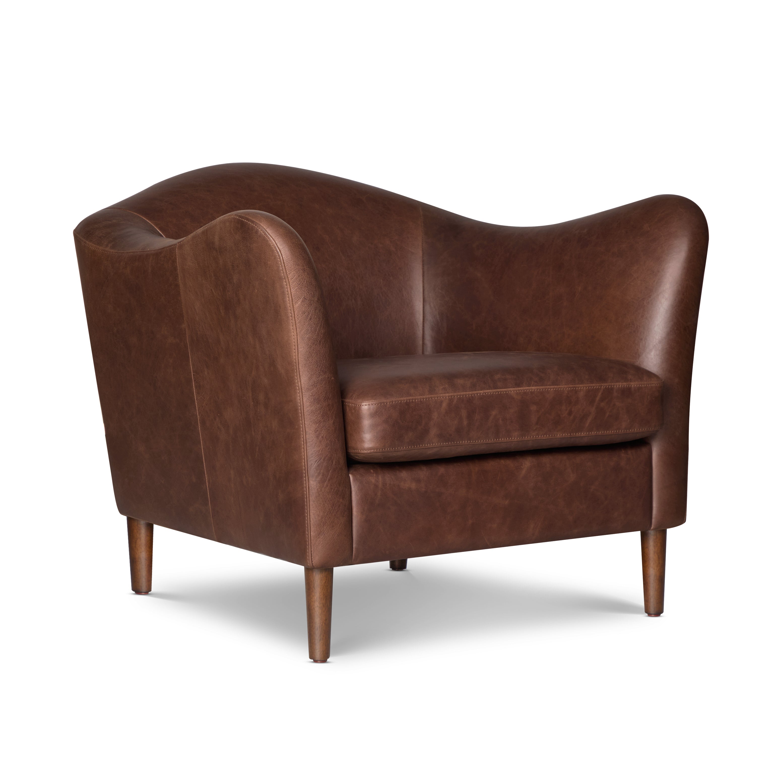 Modern Chocolate Brown Leather Lounge Chair with Kiln-Dried Wood Frame