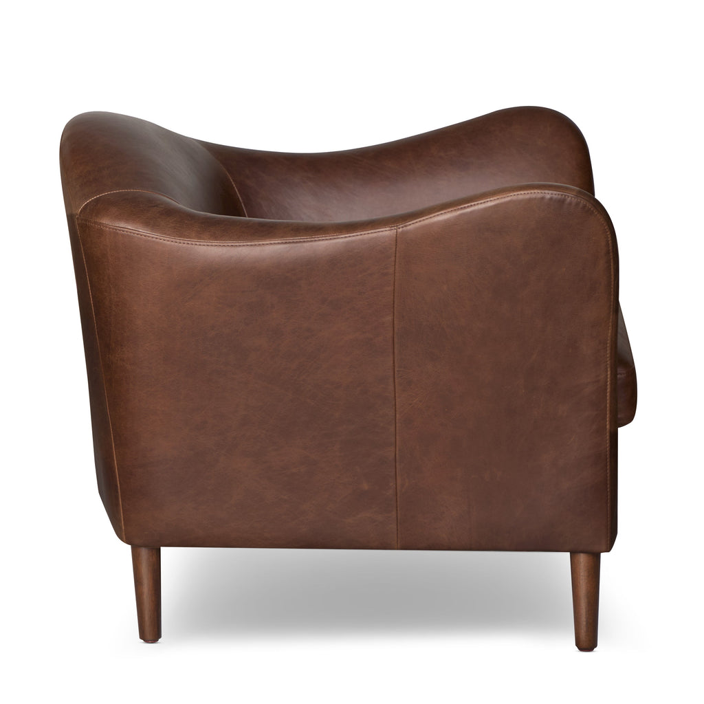 Modern Chocolate Brown Leather Lounge Chair with Kiln-Dried Wood Frame