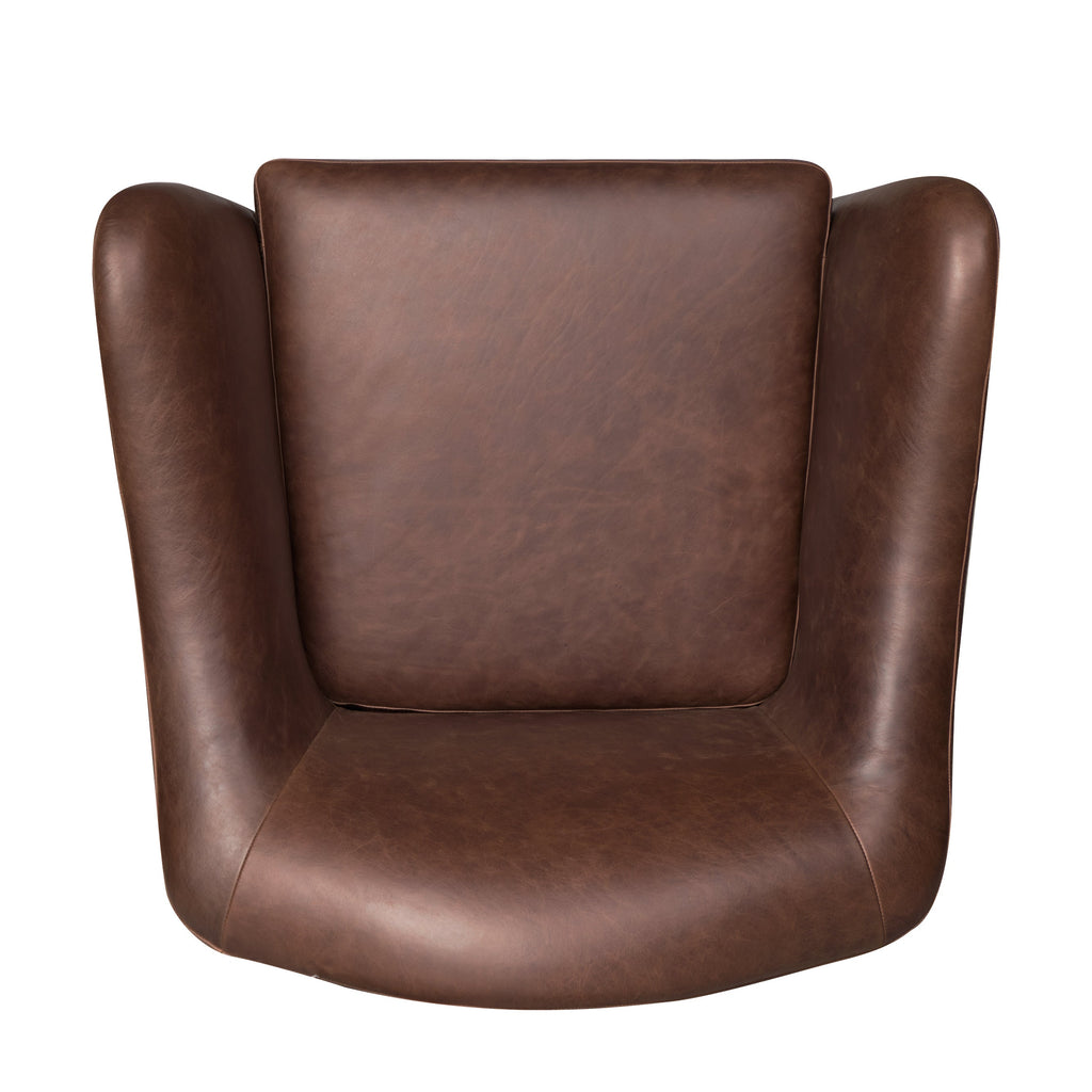 Modern Chocolate Brown Leather Lounge Chair with Kiln-Dried Wood Frame