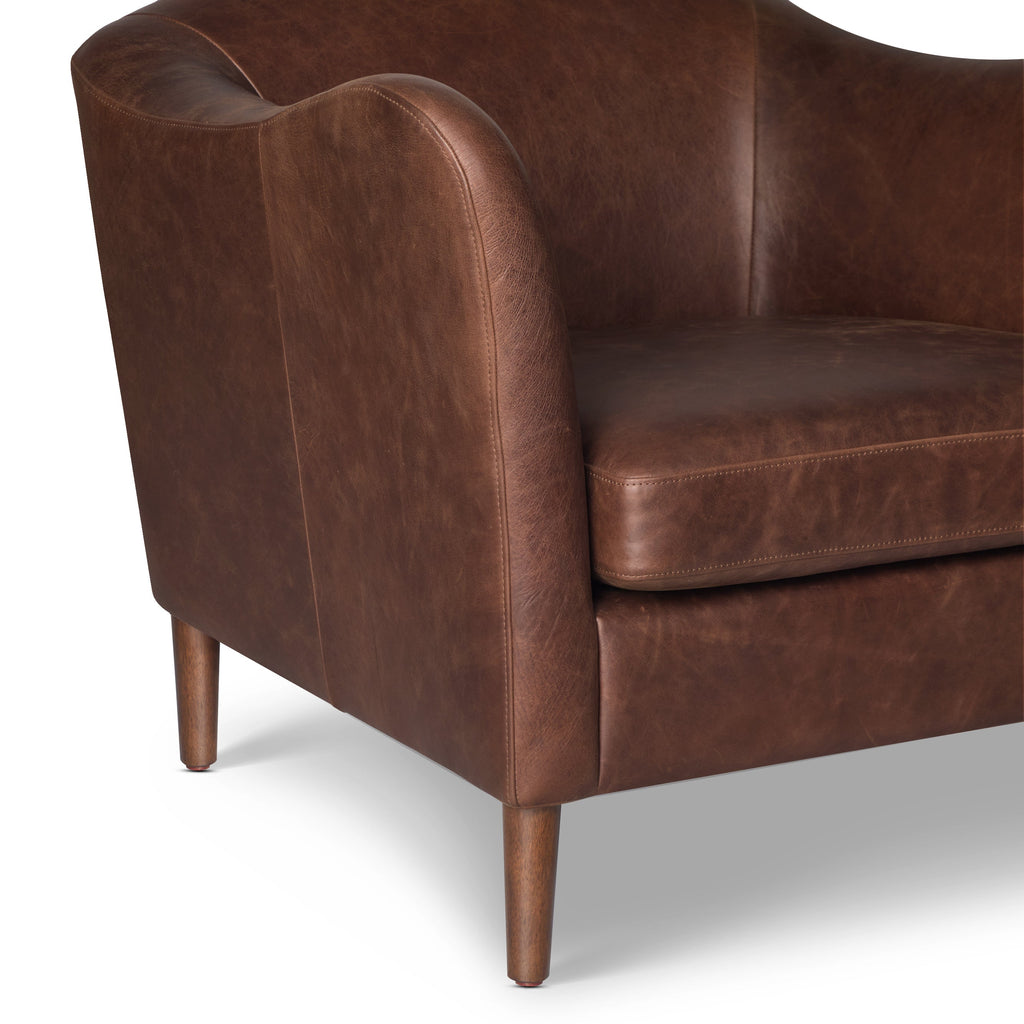 Modern Chocolate Brown Leather Lounge Chair with Kiln-Dried Wood Frame