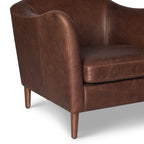 Fauteuil moderne en cuir marron chocolat avec cadre en bois séché au four
