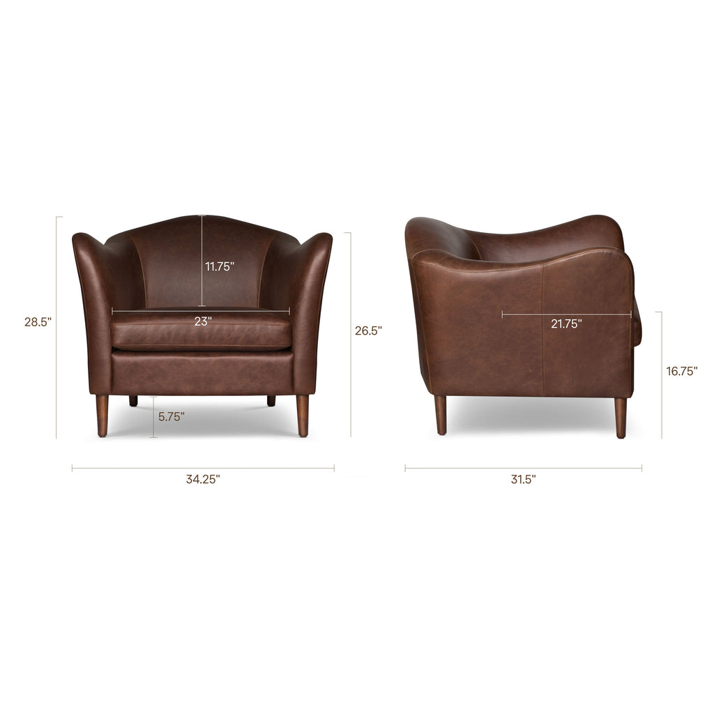 Modern Chocolate Brown Leather Lounge Chair with Kiln-Dried Wood Frame