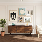Buffet en Noyer Mid-Century Moderne avec Noyer Massif