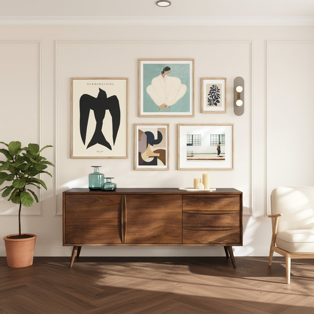 Mid-Century Modern Walnut Walnut Wood Sideboard with Solid Walnut