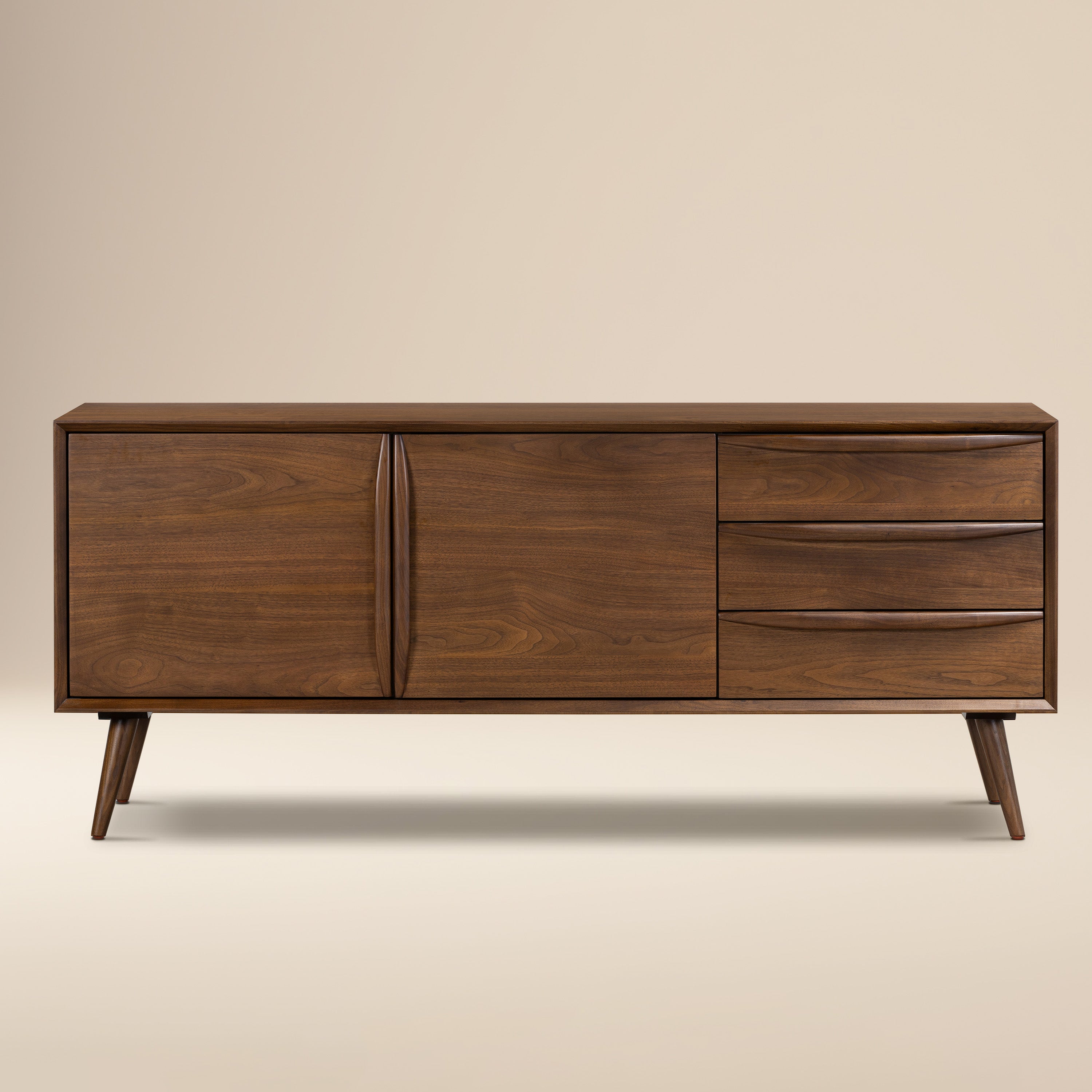 Mid-Century Modern Walnut Walnut Wood Sideboard with Solid Walnut