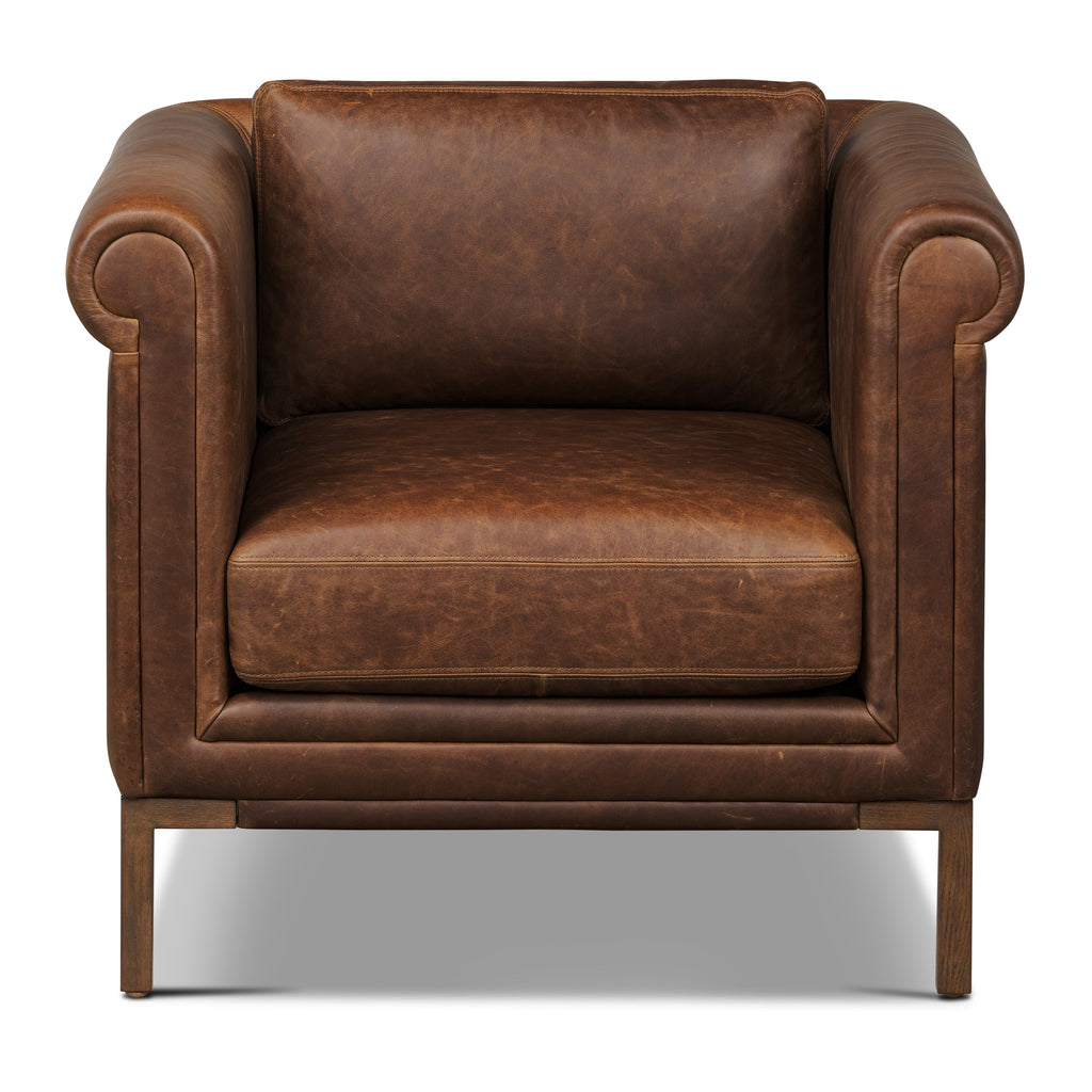 Traditional Chocolate Brown Leather Lounge Chair with Kiln-Dried Wood