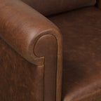 Fauteuil de salon traditionnel en cuir marron chocolat avec bois séché au four