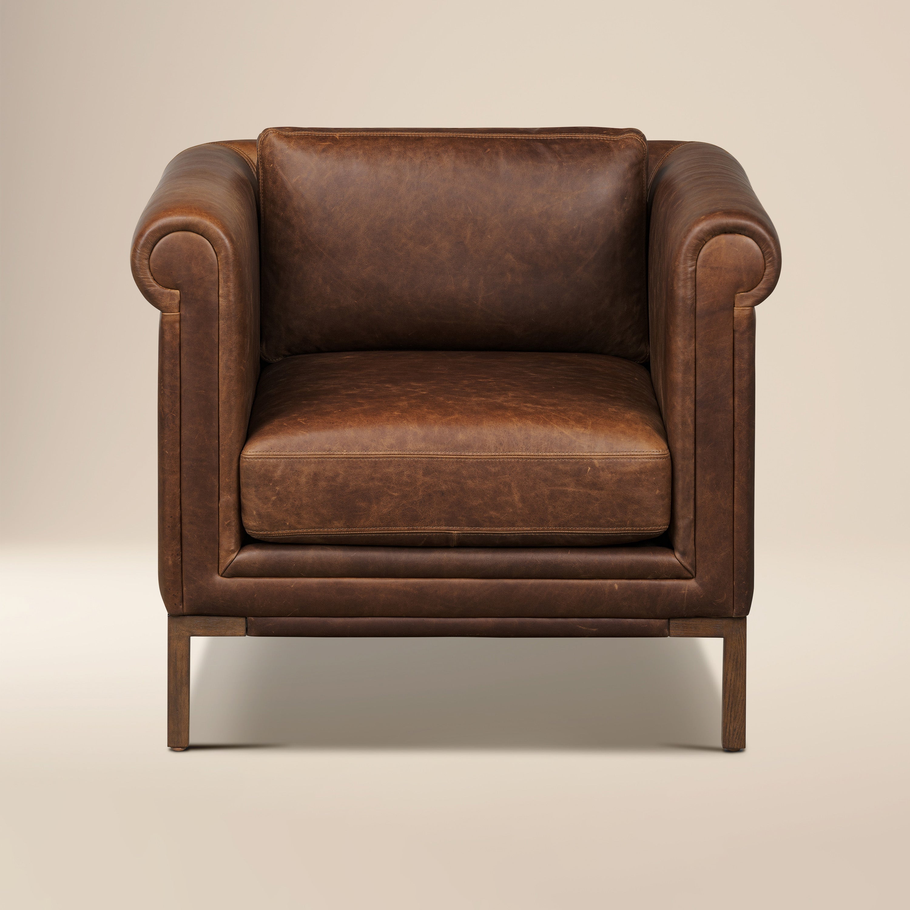 Traditional Chocolate Brown Leather Lounge Chair with Kiln-Dried Wood