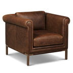 Fauteuil de salon traditionnel en cuir marron chocolat avec bois séché au four