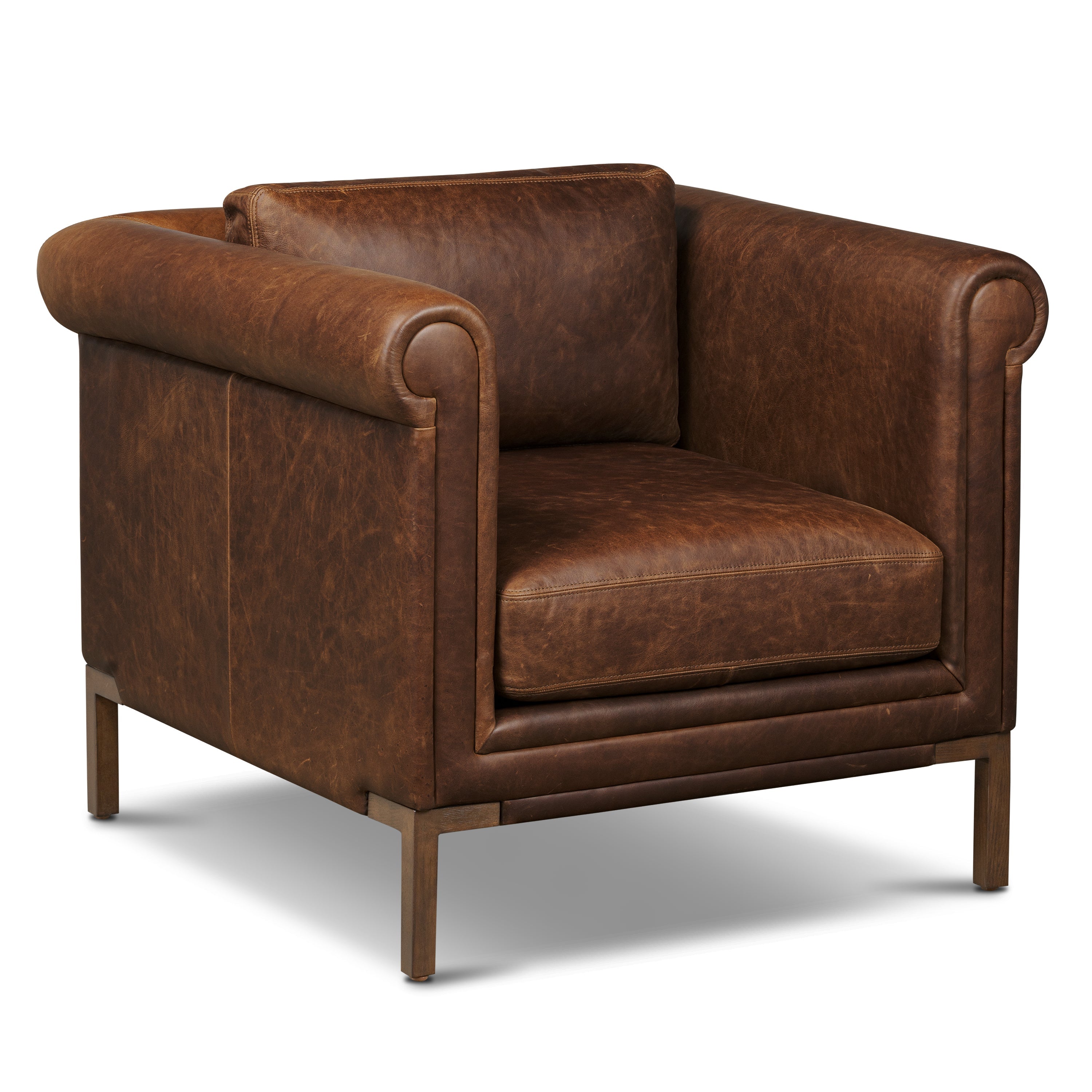 Traditional Chocolate Brown Leather Lounge Chair with Kiln-Dried Wood