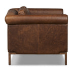 Fauteuil de salon traditionnel en cuir marron chocolat avec bois séché au four
