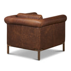 Fauteuil de salon traditionnel en cuir marron chocolat avec bois séché au four