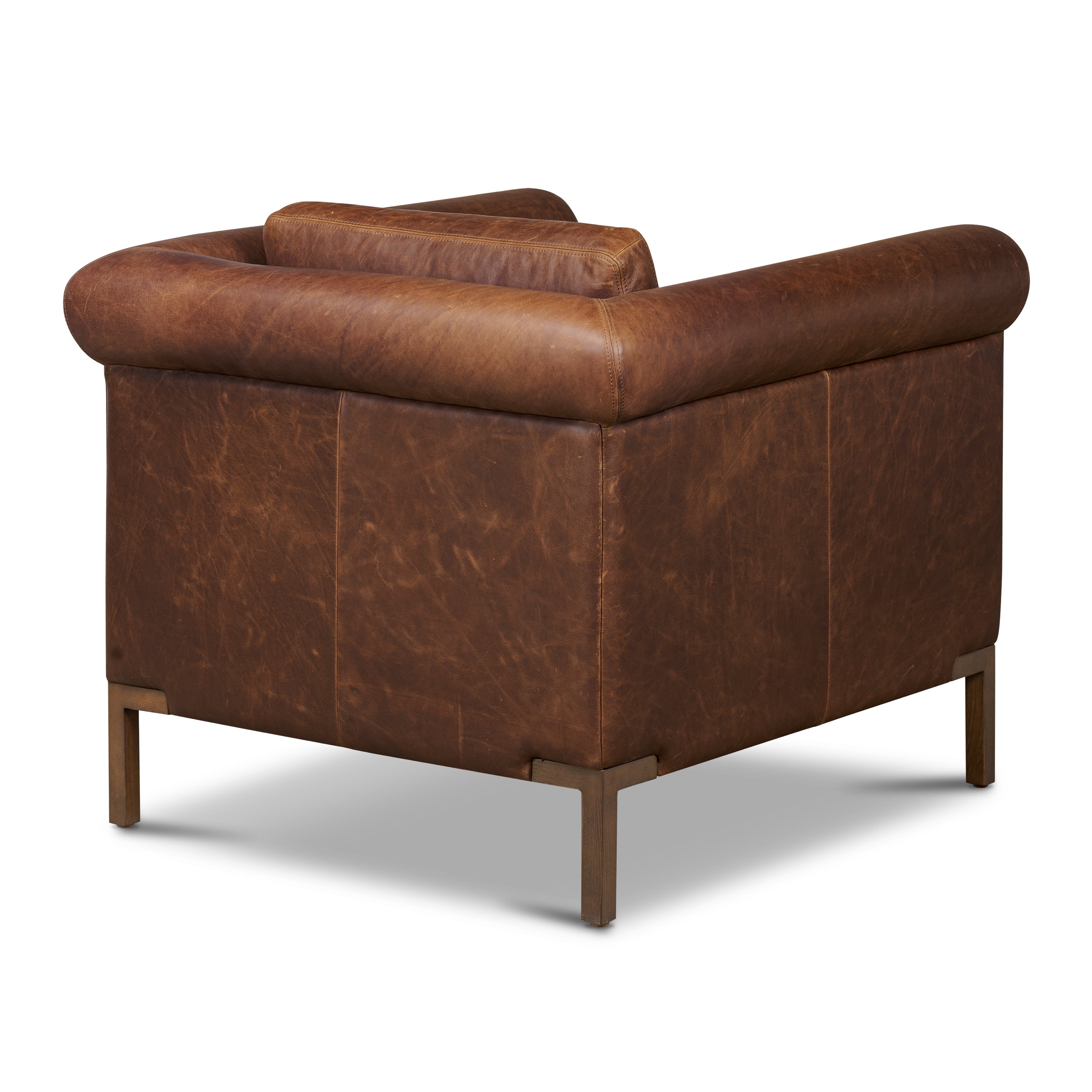 Traditional Chocolate Brown Leather Lounge Chair with Kiln-Dried Wood