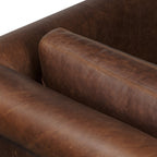 Fauteuil de salon traditionnel en cuir marron chocolat avec bois séché au four
