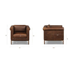 Fauteuil de salon traditionnel en cuir marron chocolat avec bois séché au four