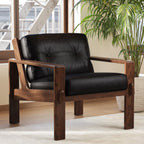 Fauteuil de salon moderne en cuir noir onyx avec dossier capitonné