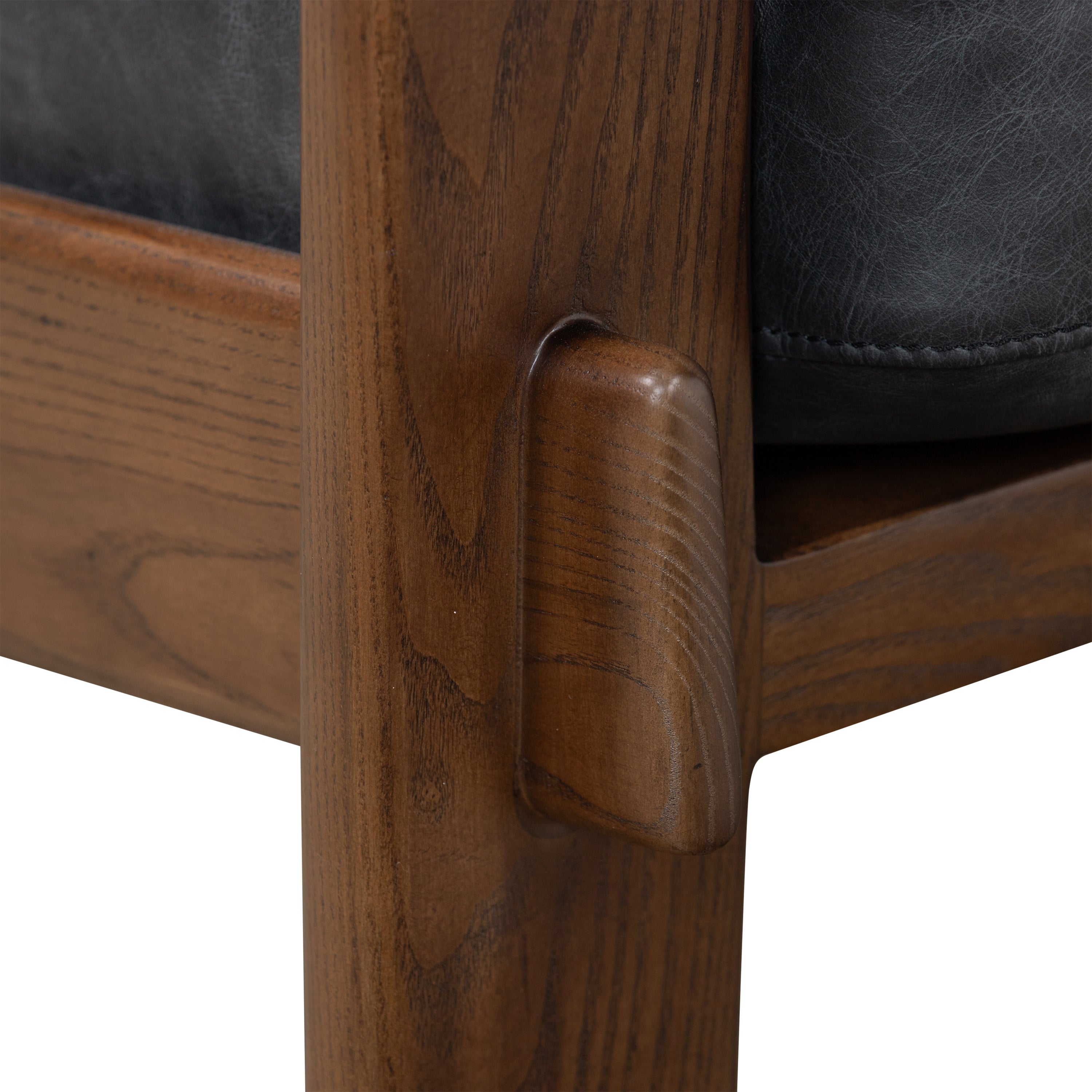 Modern Onyx Black Leather Lounge Chair with Tufted Back
