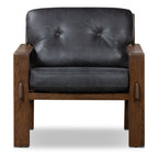 Fauteuil de salon moderne en cuir noir onyx avec dossier capitonné