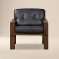 Modern Onyx Black Leather Lounge Chair with Tufted Back