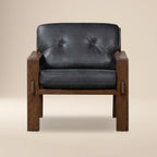 Fauteuil de salon moderne en cuir noir onyx avec dossier capitonné
