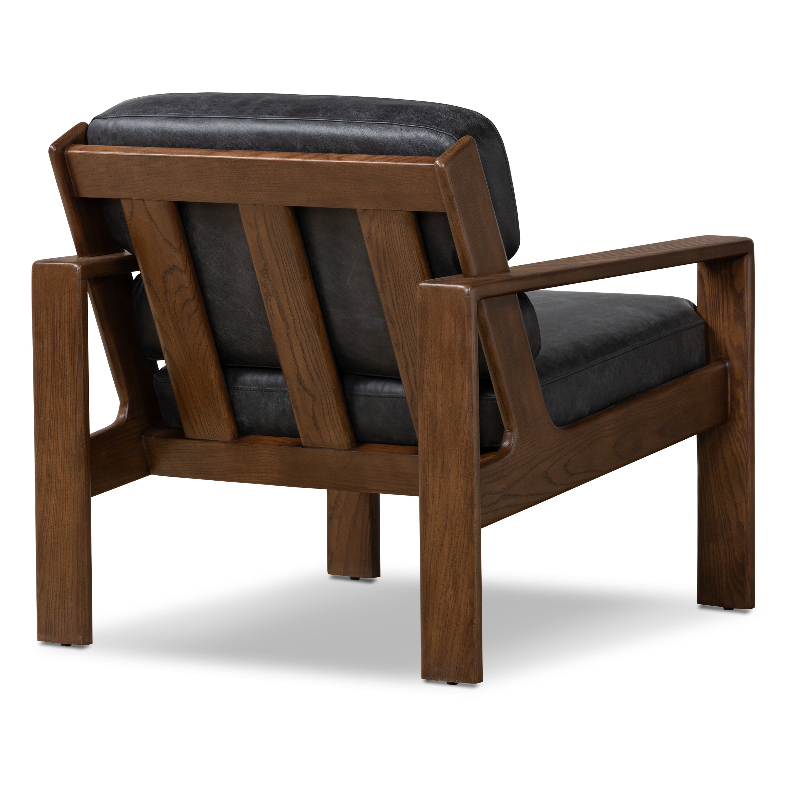 Modern Onyx Black Leather Lounge Chair with Tufted Back