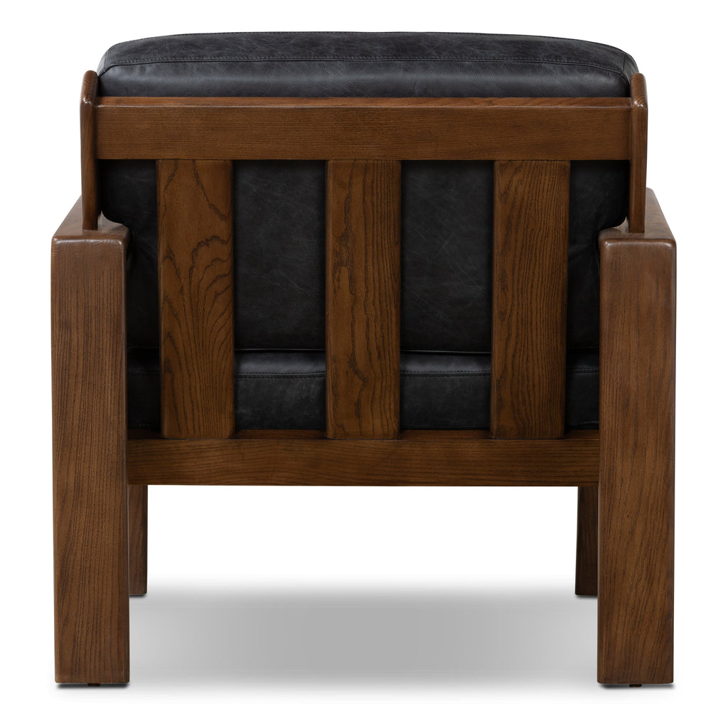 Modern Onyx Black Leather Lounge Chair with Tufted Back