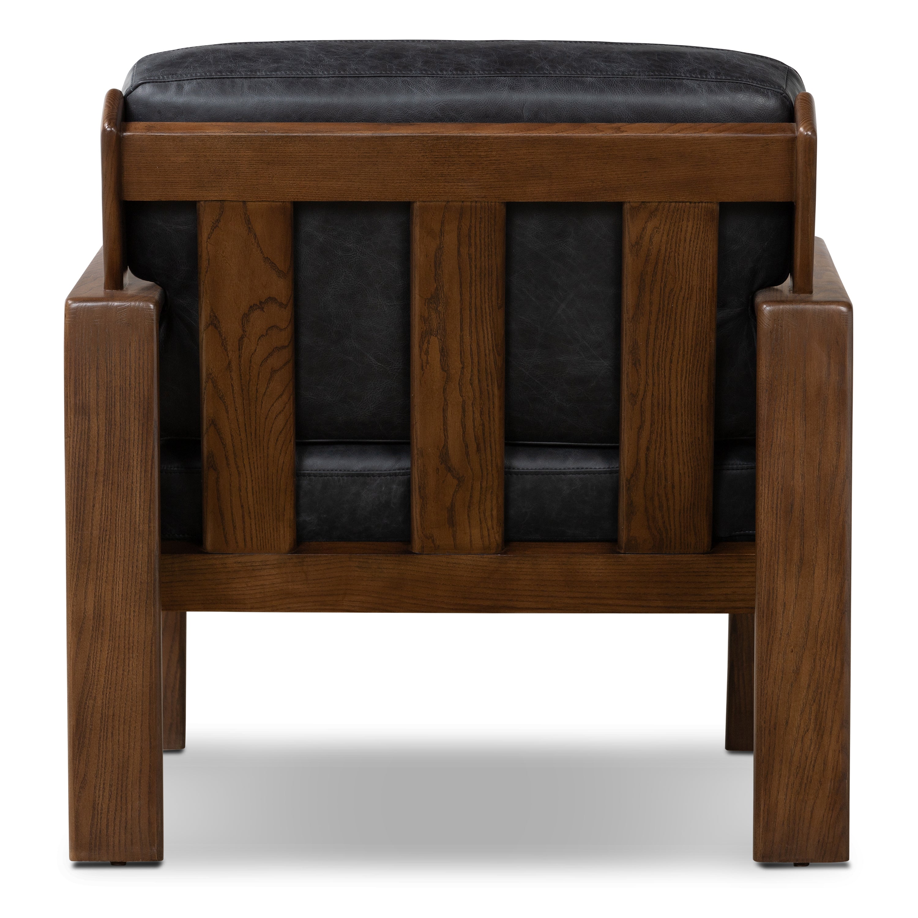 Modern Onyx Black Leather Lounge Chair with Tufted Back
