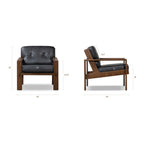 Fauteuil de salon moderne en cuir noir onyx avec dossier capitonné
