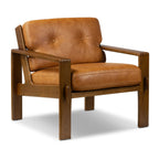 Fauteuil de salon moderne en cuir couleur cognac avec dossier capitonné