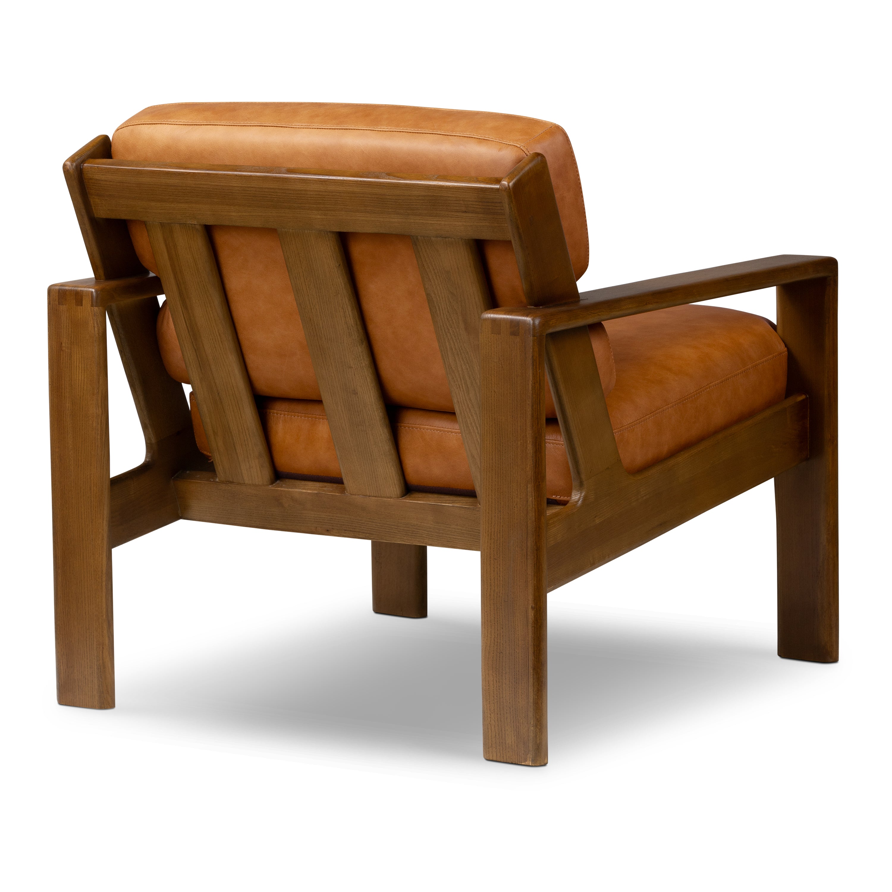 Modern Cognac Tan Leather Lounge Chair with Tufted Back